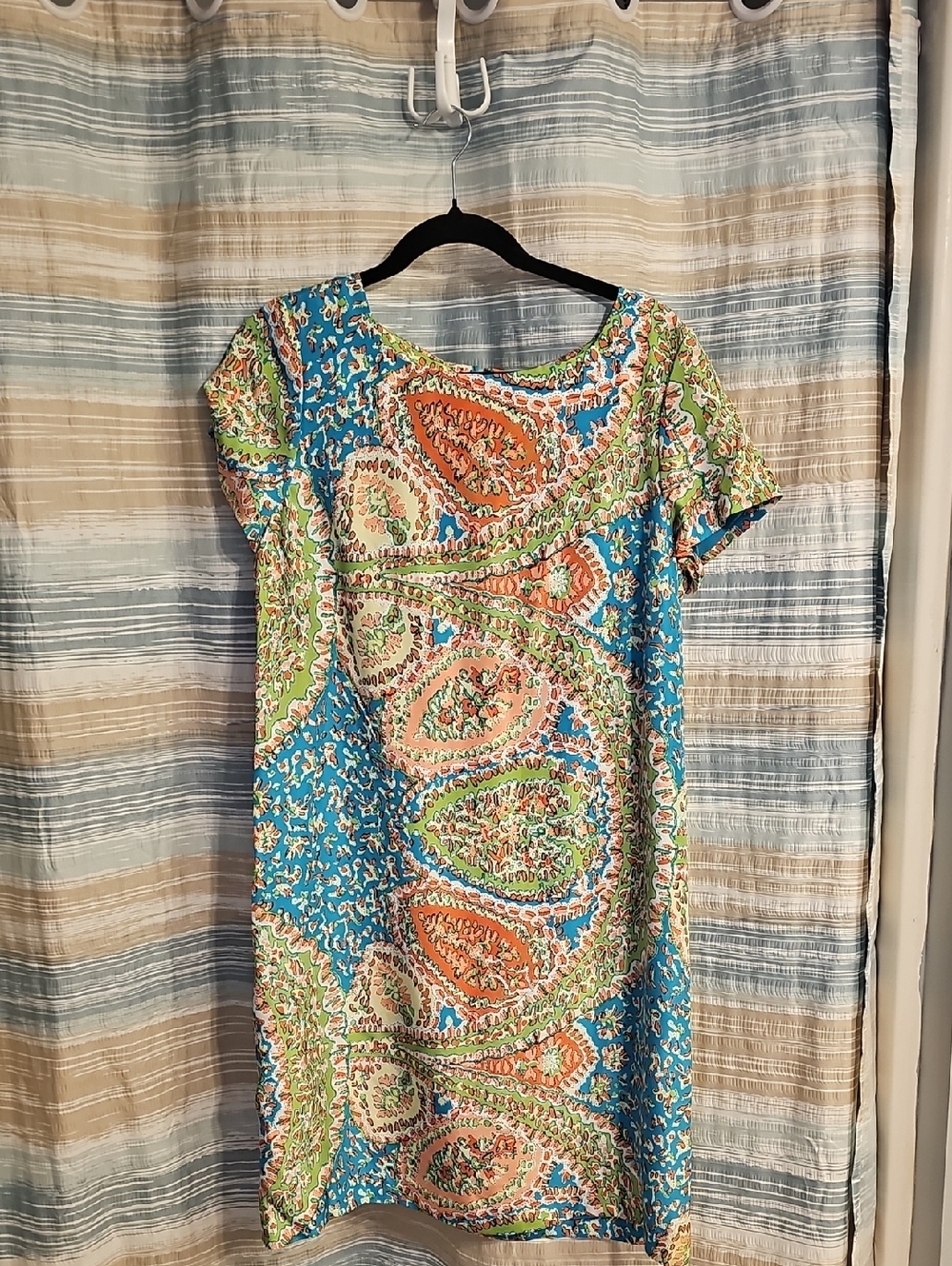 Talbots Seaside Shift Dress Womens 14 Plus Multicolor Paisley Silk Short Sleeve
